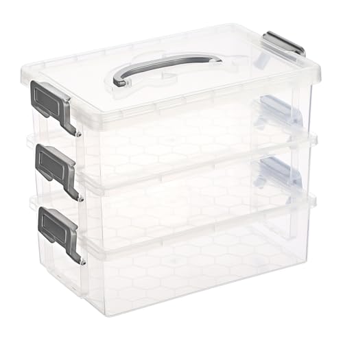 BTSKY 3 Schichten Delphin Clear Pencil Box mit Griff & Deckel, Große Kapazität Stiftehalter Boxen mit sicherer Schnalle, Kunststoff-Aufbewahrungsbox Buntstift-Boxen, Grau von BTSKY