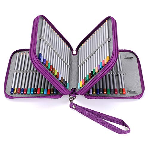 btsky Leinwand Federmäppchen – quadratisch 72 Slots Bleistift Halter für farbigen Bleistifte, Aquarell Bleistifte, Gel Stifte violett von BTSKY