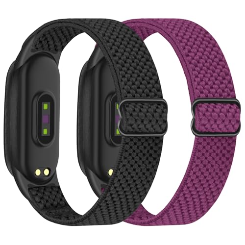 BTTNG Elastisches Armband kompatibel mit Xiaomi Band 7/Xiaomi Band 6/Xiaomi Band 5/Xiaomi Band 4/3, Armband Herren Damen, verstellbare elastische Nylon-Sport-Ersatzarmbänder für, Schwarz und Purpur von BTTNG