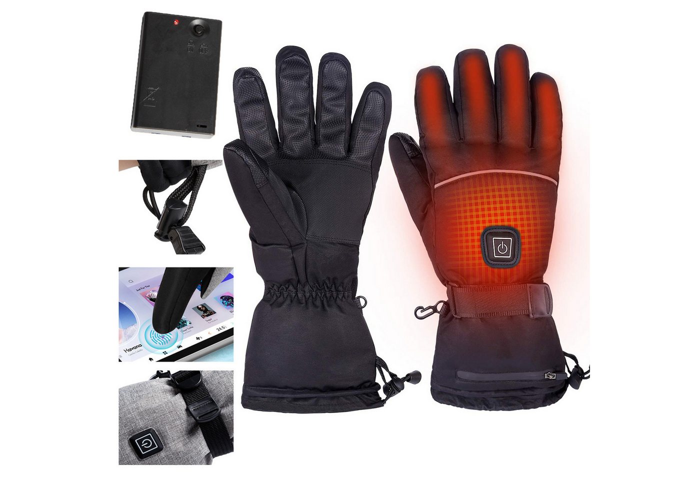BTTO Hsch. Fahrradhandschuhe Winter Handschuhe Beheizte 3AA-Batterie Touchscreen-Handschuhe Sporthandschuhe 3 Temperatur Thermo Handschuhe für Damen&Herren von BTTO Hsch.