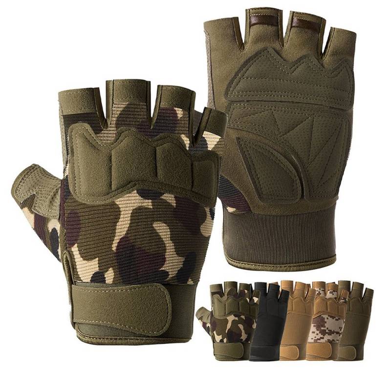 BTTO Hsch. Fahrradhandschuhe Handschuhe Men Fingerlose Tactical Halbfinger,Camo für Outdoor Fischen Radfahren Anti-Rutsch, Fitnessstudio Joggen Bewegungstraining von BTTO Hsch.