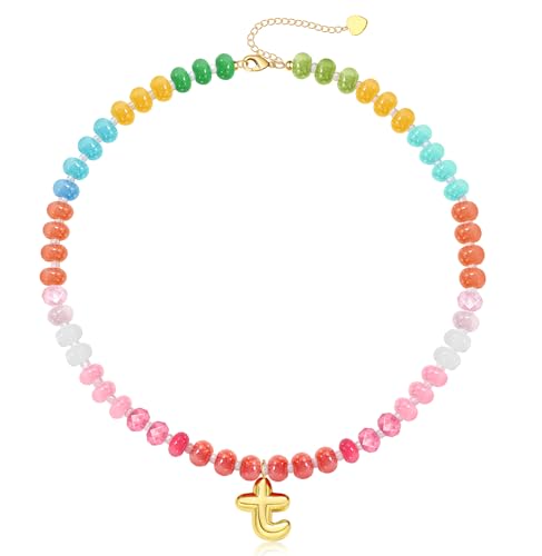 Initialen-Halsketten für Frauen, Perlen-Halsketten für Frauen mit Blasen-Halskette, Buchstaben-Strumpffüller für Teenager, trendiges Zeug, farbenfroher Edelstein-Choker, 14 Karat Gold, Buchstabe A-Z Initialen-Halsketten für Frauen, Perlen-Halsketten für Frauen mit Blasen-Halskette, Buchstaben-Strumpffüller für Teenager, trendiges Zeug, farbenfroher Edelstein-Choker, 14 Karat Gold, Buchstabe A-Z von BTYSUN