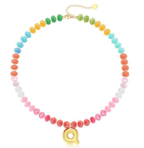 Initialen-Halsketten für Frauen, Perlen-Halsketten für Frauen mit Blasen-Halskette, Buchstaben-Strumpffüller für Teenager, trendiges Zeug, farbenfroher Edelstein-Choker, 14 Karat Gold, Buchstabe A-Z Initialen-Halsketten für Frauen, Perlen-Halsketten für Frauen mit Blasen-Halskette, Buchstaben-Strumpffüller für Teenager, trendiges Zeug, farbenfroher Edelstein-Choker, 14 Karat Gold, Buchstabe A-Z von BTYSUN