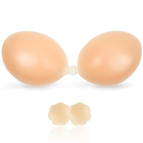 BTkviseQat Trägerloser Klebe BH Push Up, Unsichtbarer Sticky Bra, Wiederverwendbare Silikon Klebepads, Mit 1 Paar Nippelpads, Für Alle Rückenfreie Kleidung von BTkviseQat