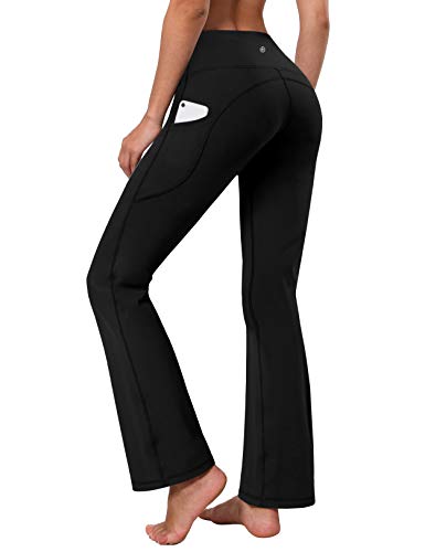 BUBBLELIME 73,7 cm/78,7 cm/83,8 cm/88,9 cm Damen Basic/Seitentaschen Bootcut Yogahose Bauchkontrolle Workout Laufleggings - Schwarz - M-79 cm Schrittlänge von BUBBLELIME