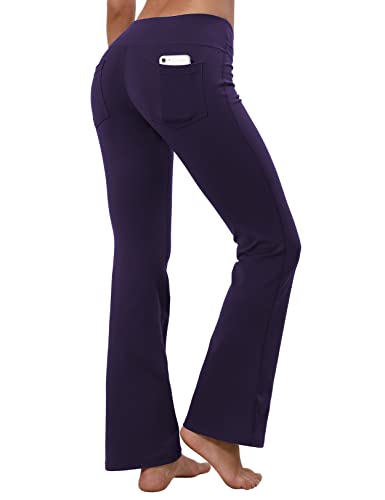 BUBBLELIME 73,7 cm / 78,7 cm / 83,8 cm / 88,9 cm 4 Stile Damen Bootcut Yogahose Basic Rückentasche Gerades Bein Weich Workout Flare Bauchkontrolle - Violett - L x 35L von BUBBLELIME