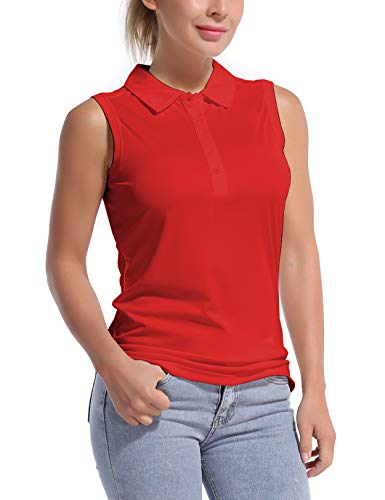 BUBBLELIME Polo-Shirt, ärmellos, LSF 50+, Sonnenschutz, für Golf, Tennis, Sport-Shirts, schnelltrocknend, für Outdoor-Sportarten, Rollkragen_Rot, Mittel von BUBBLELIME