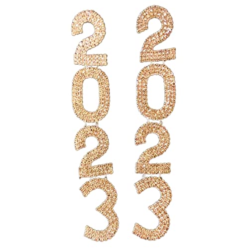 1 Paar Nummer Mode 2023 Drop Ohrringe Für Frauen Mädchen Glänzend Kristall 2023 Zeichen Dangle Schmuck Gold Baumeln Für Frauen Silber von BUBEFSKD