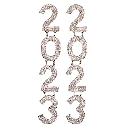 1 Paar Nummer Mode 2023 Drop Ohrringe Für Frauen Mädchen Glänzend Kristall 2023 Zeichen Dangle Schmuck Gold Baumeln Für Frauen Silber von BUBEFSKD