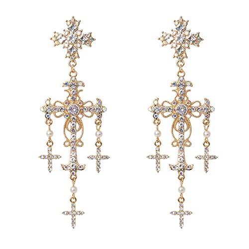 1 Paar Strasssteine ​​Luxus Palaststil Ohrringe Langer Quasten Gekreuzter Temperamentohrschmuck Für Geburtstagsgeschenk Perle Gekreuzter Ohrschmuck Geeignet von BUBEFSKD