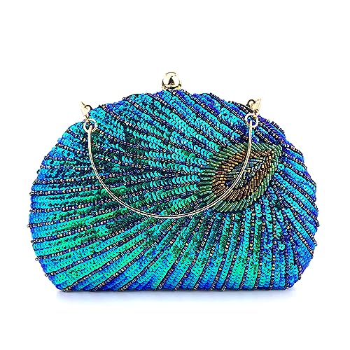 2023 Lady Purse Hochzeitskupplungen Handtasche Frauen Mädchen Schulter Crossbody Taschen Fashion Pequinbeading Peacockevening Bag Handmadesequin Perlentaschen von BUBEFSKD