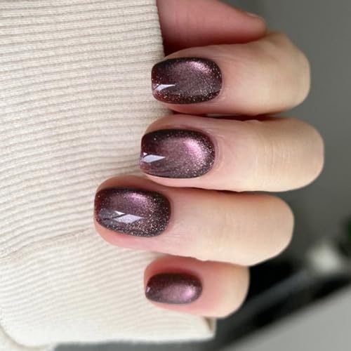 24 Pcs Kurze Mandelkatzen Augenpresse Auf Nägeln Französisch Oval Vollbezüge Glänzende Acrylnägel Tipps Für Frauen Und Mädchen Presse Ons Ons von BUBEFSKD