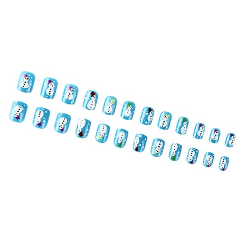24 Stcs Blue Christmas Press Auf Nägeln Schneemann Full Cover Kleben Auf Kurzem Quadrat Falsch Winter Künstlich von BUBEFSKD