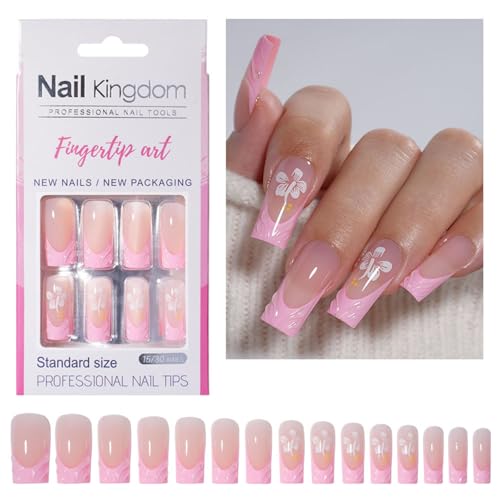 30 Prozent Glänzende Französische Spitze Presse Auf Nägeln Langer Square Formstock Auf Maniküre Glänzend Acryl False Für Frauen Easy Nagel Anwendung von BUBEFSKD