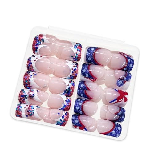 48 PCs French Stick Auf Den Nägeln 4. Juli Künstlich Kurzer Kurzer Glaser Presse Für Frauen Mädchen von BUBEFSKD