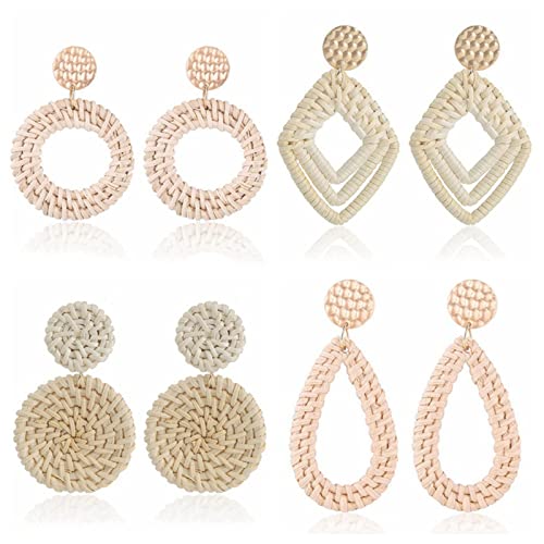 4pair Rattan Ohrringe Geometrische Quastel Gewebt Böhmisch Handgefertigtes Stroh Weidengeflecht Hoop Drop Dangle Gewebte Ohrringe Set von BUBEFSKD