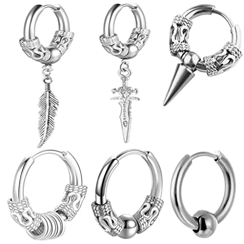 6pcs Zierlich Kreis Hoop Ohrring Perlenring Huggie Ohrringe Edelstahl Drachenmuster Ohrschmuck Für Boy Ohrringe Für Männer von BUBEFSKD
