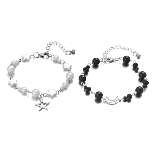 BUBEFSKD 2 Packstar Und Mond Anhänger Armbänder Acrylschmuck Charme Verstellbares Geschenk Für Modische Erwachsene Charme Armbänder von BUBEFSKD