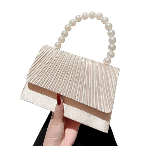 BUBEFSKD 2023 Lady Geldbeutel Faltenklappenbeutel Perle Clutch Hochzeit Handtasche Frauen Schulter Crossbody Mit Ketten Eleganter Abend Geldbeutel von BUBEFSKD