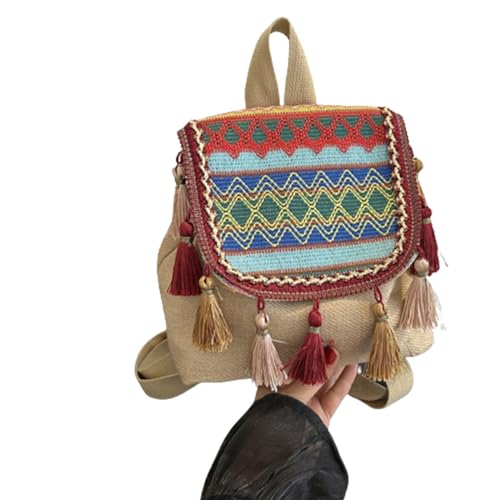 BUBEFSKD 2023 Reise Doppel Gurt Umhängetasche Großer Kapazitätstasche Für Student Rucksack Mit Quasten Ethnischen Stil Frauen von BUBEFSKD