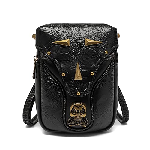 BUBEFSKD Allzugemachte Schulter Taillenbeutel Für Frauen Punk Schädel PU Leder Handy Geldbörse Gothic Crossbody Weist Frauen Schädel Schulter Punk Leder Crossbody Handy Geldbörse An von BUBEFSKD