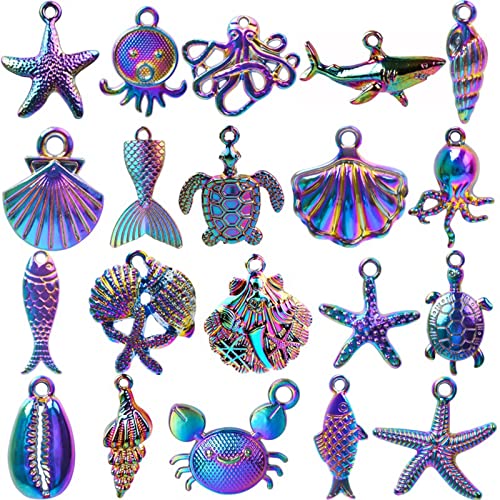BUBEFSKD Buntes Plattierte Legierung Großer Meeres Organismus Charme Anhänger Für Frauen Mädchen Schmuck Halsketten Und Erkenntnisse Regenbogenfarbenanhänger Machen von BUBEFSKD