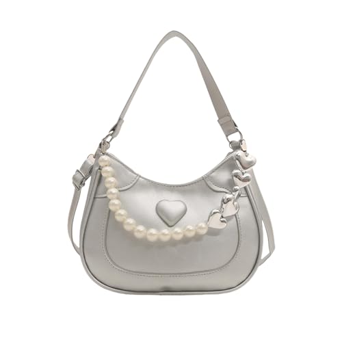 BUBEFSKD Crossbody Tasche Koreanischen Stil Für Frauen Perlen Handtasche Mädchen Modische Schulter Achsel PU Leder Messenger Frauen Koreanischer Stil Schulter Mode Crossbody Pearls Achsel von BUBEFSKD