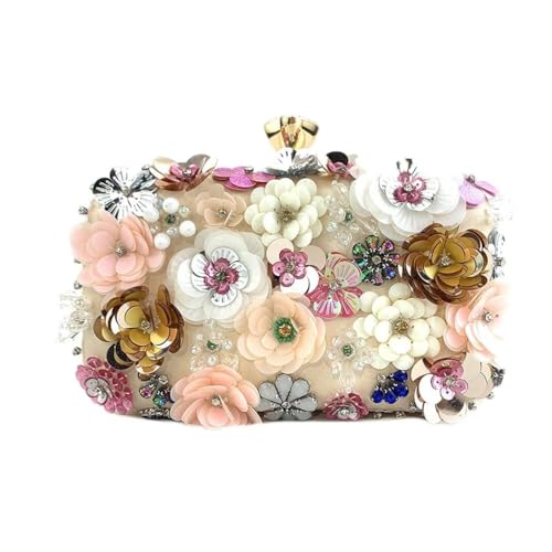 BUBEFSKD Damenabend Clutch Bags Retro Bunte Blumenhandtasche Perlen Handtasche Metallkette Geldbörsen Hochzeitsfeier Abschlussbeutel Buntes Blumenkupplungsbeutel Abendbeutel von BUBEFSKD