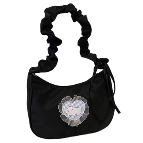 BUBEFSKD Drawschnell Umhängetasche Für Frauen Mädchen Nylon Tasche Lady Geldbeutel Mode Falten Crossbody Taschen Spitze Kaninchen Achselhöhlen Taschen Süßes Liebe Herz Design Design von BUBEFSKD