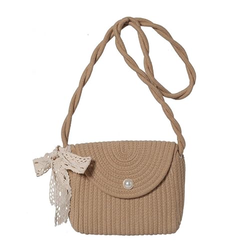 BUBEFSKD Elegante Frauen Crossbody Bag Gewebtes Strohschützer Schulterpreis Vintage Ethnische Strandstrohklappe Mit Süßem Spitzen Bogenknoten Womens Wobben Kreuzkörper von BUBEFSKD