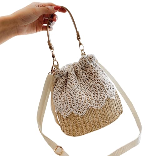 BUBEFSKD Elegante Spitzenverkleidung Strohhandtasche Für Frauen Stilvoller Und Vielseitiger Schulter Crossbody Taschen Strohtasche von BUBEFSKD