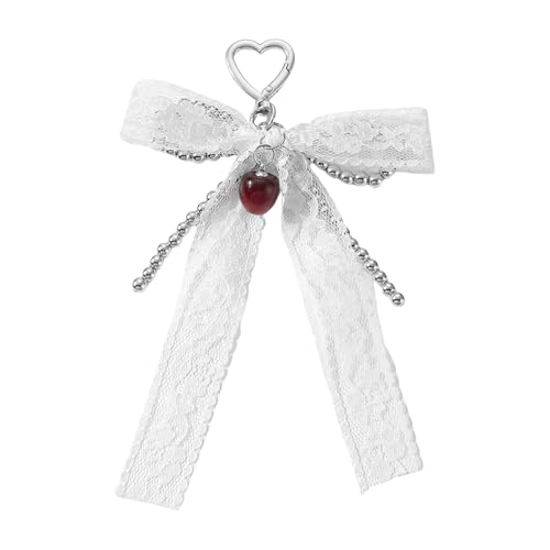 BUBEFSKD Eleganter Perlenbögen Schlüsselbeutel Charme Mit Banddetail Für Frauen Retro Stile Zubehör Perlen Dekoration Anhänger Perlen Keyring von BUBEFSKD