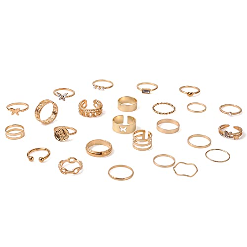BUBEFSKD European Übertriebenes Hohlmuster Für Schmetterlingsmikro Verkrustete Diamantrund Perlenring 25-teilig Set WOM Gothic Ringe Frauen von BUBEFSKD