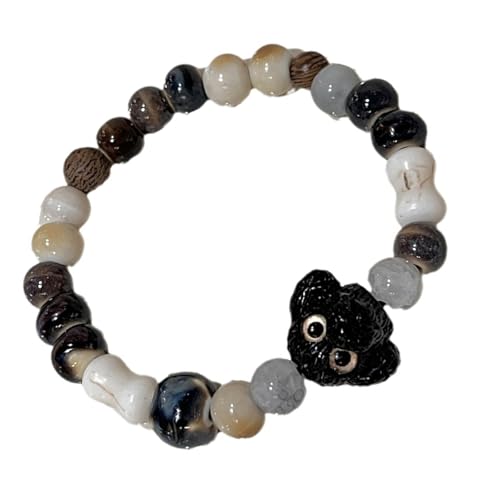 BUBEFSKD Farbenfrohes Perlenkeramikarmband Mit Hund Charme Bequeme Verstellbare Länge Armband Handgefertigtes Tägliches Outfit von BUBEFSKD
