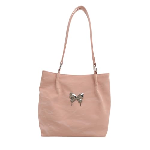 BUBEFSKD Frauen Ästhetisches Schmetterlingsmuster Großer Kapazitätsumhängetasche Für Arbeit Und Freizeit PU Leder Reißverschluss Achselhhandtasche Einkauf Handtasche von BUBEFSKD