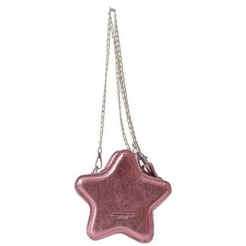 BUBEFSKD Frauen PU Leder Umhängetasche Süße Sternform Funkelnder Metallischer Kreuzkörper Mit Metallkette Kleine Geldbörse Zum Einkaufen PU Leder Crossbody von BUBEFSKD