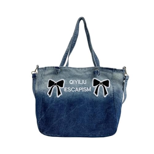 BUBEFSKD Frauen Stickerei Bowknot Denims Umhängetasche Geräumige Student Handtasche Mode Kontrast Farbe Große Crossbody Tasche Denims Reisenhandtasche BUBEFSKD Frauen Stickerei Bowknot Denims Umhängetasche Geräumige Student Handtasche Mode Kontrast Farbe Große Crossbody Tasche Denims Reisenhandtasche von BUBEFSKD