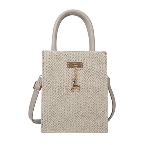 BUBEFSKD Frauen Stroh Umhängetasche Crossbody Einfacher Top Handtasche Trendy Messenger Mode Sommerstrand Handgewebte Handtasche Für Frauen Strohschütze Top Tatenlächen Crossbody von BUBEFSKD