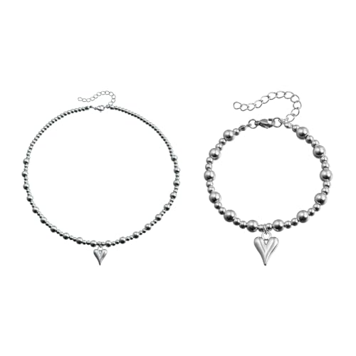 BUBEFSKD Handgefertigter Perlen Herzschmuck Set Verstellbare Länge Halskette Und Armband Unisex Accessoires Für Tägliche Verschleiß Perlen Halskette von BUBEFSKD