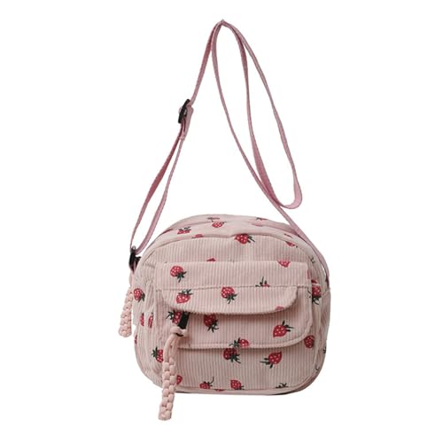 BUBEFSKD Japanische Cord Crossbody Tasche Mit Süßem Erdbeermuster Kompakt Kleine Schultertasche Für Frauen Und Mädchen Frauen Kleine Umhängetasche von BUBEFSKD