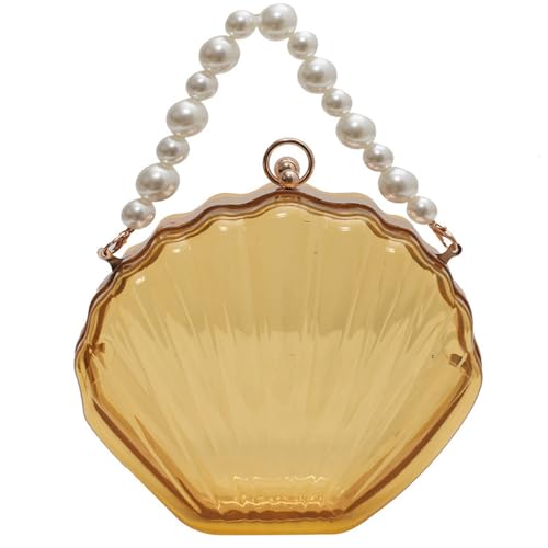 BUBEFSKD Modeschalenform Crossbody Tasche Für Frauen Modische Perlen Ketten Schultermessen Transparente Handtasche Geldbörse Klare Schulter Acrylschale Handtasche Geldbörse Kettenkettenkreuzkörper von BUBEFSKD