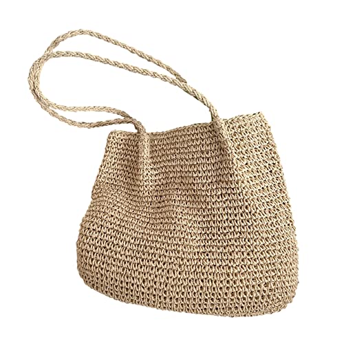 BUBEFSKD Rattan Beach Umhängetasche Große Kapazität Reise Reise Urlaubseimer Für Frauen Mädchen Beige/Kaffee Umhängetasche von BUBEFSKD