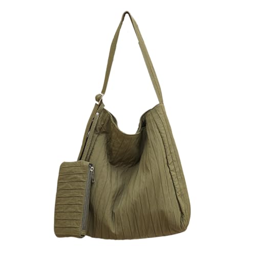 BUBEFSKD Reißverschluss Umhängetasche Mit Beutel Koreanische Mode Plissierte Leinwand Feste Farbe Großer Kapazität Crossbody Eimer Tasche Mehrere Taschen Handtasche von BUBEFSKD