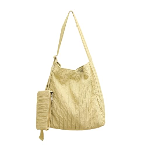 BUBEFSKD Reißverschluss Umhängetasche Mit Beutel Koreanische Mode Plissierte Leinwand Feste Farbe Großer Kapazität Crossbody Eimer Tasche Mehrere Taschen Handtasche von BUBEFSKD