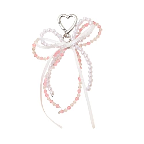 BUBEFSKD Schöne Legierung Perlen Bowknot Telefon Charme Ribbon Schmetterling Schlüsselbund Perlen Keyring Mode Bag Anhänger Für Frauen Tragbare Schlüsselhalter von BUBEFSKD