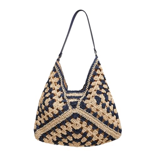 BUBEFSKD Strandtasche Für Frauen Modische Schulter Trend Seasiden Handtasche Hollows Out Stroh Alltag Frauen Stroh Schulter Beach Hollows Out von BUBEFSKD