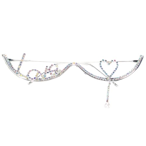 BUBEFSKD Strasskette Brillen Für Frauen Teenager Mädchen Foto Requisiten Halbrahmen Gläser Gesicht Schmuck Für Party Fotoshootings Brillen Rahmen von BUBEFSKD