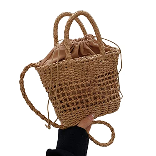 BUBEFSKD Strohschaufelbeutel Für Frauen Reisen Strandtasche Crossbody Bag Gewebtes Schulterhandtasche Telefonbeutel Schwarzer Strohhalm von BUBEFSKD