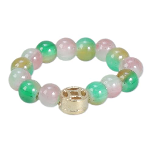 BUBEFSKD Trendige Regenbogen Turmalinringe Stylische Kupfermünze Form Charme Ringe Naturstein Verstellbarer Fingerschmuck Für Frauen Elastisches Design von BUBEFSKD