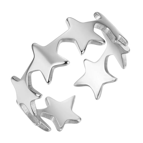 BUBEFSKD Verstellbare Fingerringe Stapelbare Fingerbänder Edelstahl Fünf Speicherte Sternringe Schmuckzubehör Für Weibliche Größe Schmuckgröße BUBEFSKD Verstellbare Fingerringe Stapelbare Fingerbänder Edelstahl Fünf Speicherte Sternringe Schmuckzubehör Für Weibliche Größe Schmuckgröße von BUBEFSKD